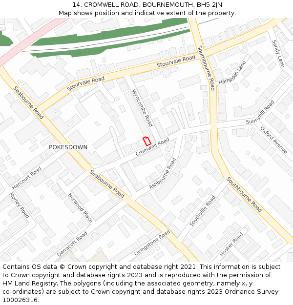 14, CROMWELL ROAD, BOURNEMOUTH, BH5 2JN: Location map and indicative extent of plot