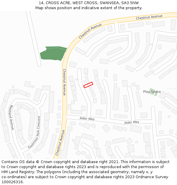 14, CROSS ACRE, WEST CROSS, SWANSEA, SA3 5NW: Location map and indicative extent of plot
