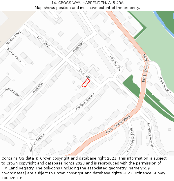 14, CROSS WAY, HARPENDEN, AL5 4RA: Location map and indicative extent of plot