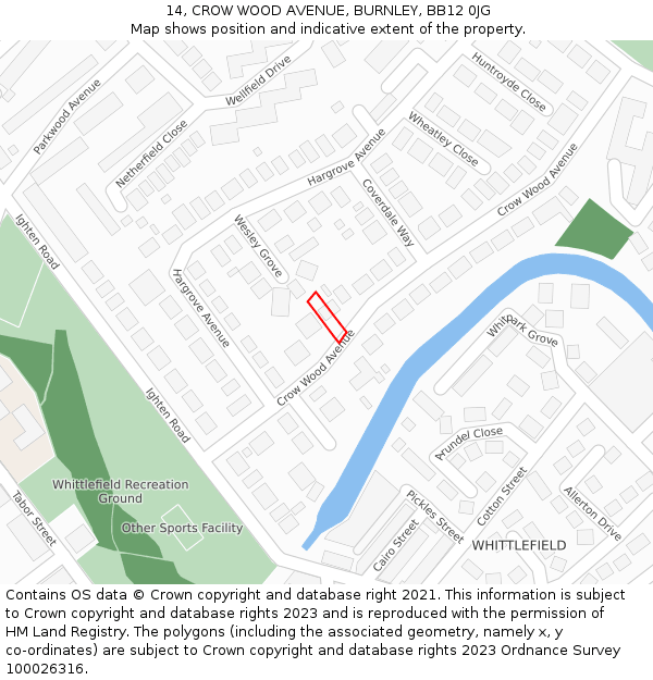 14, CROW WOOD AVENUE, BURNLEY, BB12 0JG: Location map and indicative extent of plot