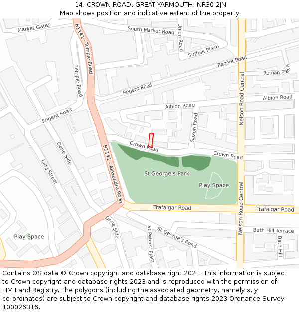 14, CROWN ROAD, GREAT YARMOUTH, NR30 2JN: Location map and indicative extent of plot