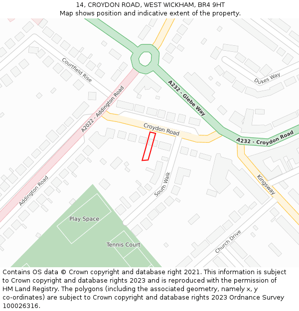 14, CROYDON ROAD, WEST WICKHAM, BR4 9HT: Location map and indicative extent of plot