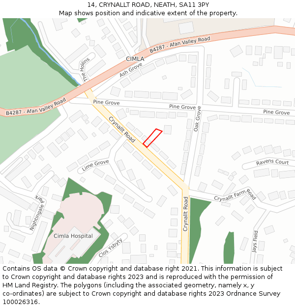 14, CRYNALLT ROAD, NEATH, SA11 3PY: Location map and indicative extent of plot