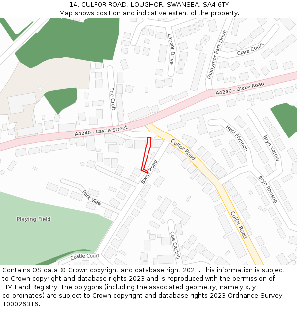 14, CULFOR ROAD, LOUGHOR, SWANSEA, SA4 6TY: Location map and indicative extent of plot