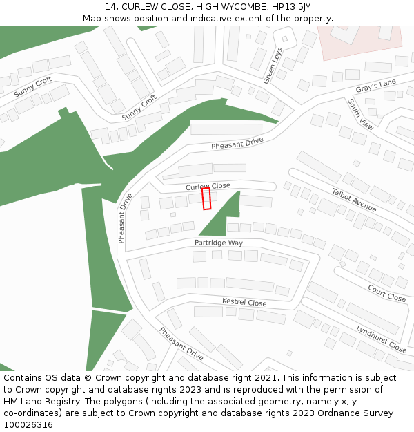 14, CURLEW CLOSE, HIGH WYCOMBE, HP13 5JY: Location map and indicative extent of plot