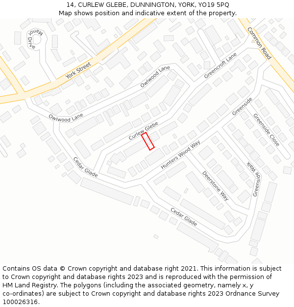 14, CURLEW GLEBE, DUNNINGTON, YORK, YO19 5PQ: Location map and indicative extent of plot