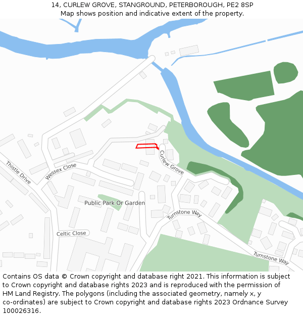 14, CURLEW GROVE, STANGROUND, PETERBOROUGH, PE2 8SP: Location map and indicative extent of plot