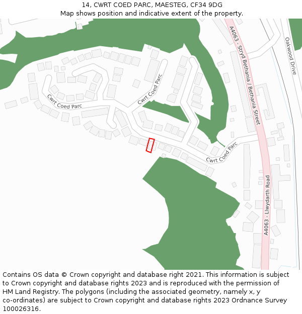 14, CWRT COED PARC, MAESTEG, CF34 9DG: Location map and indicative extent of plot