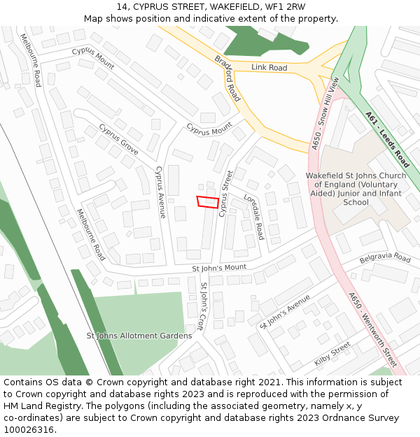 14, CYPRUS STREET, WAKEFIELD, WF1 2RW: Location map and indicative extent of plot