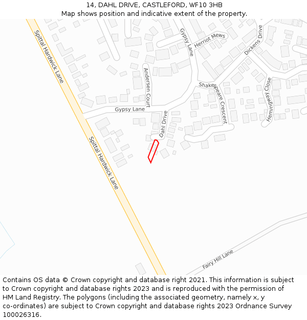 14, DAHL DRIVE, CASTLEFORD, WF10 3HB: Location map and indicative extent of plot