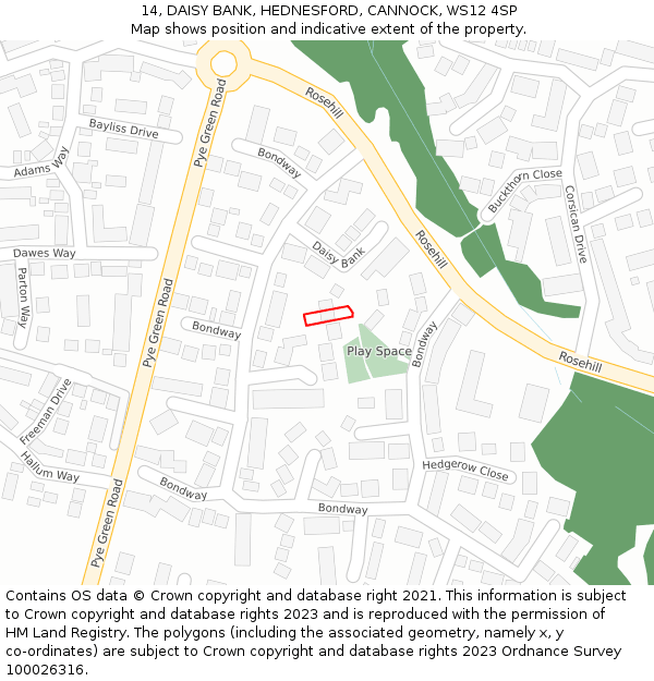 14, DAISY BANK, HEDNESFORD, CANNOCK, WS12 4SP: Location map and indicative extent of plot