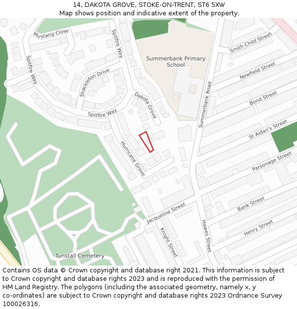 14, DAKOTA GROVE, STOKE-ON-TRENT, ST6 5XW: Location map and indicative extent of plot