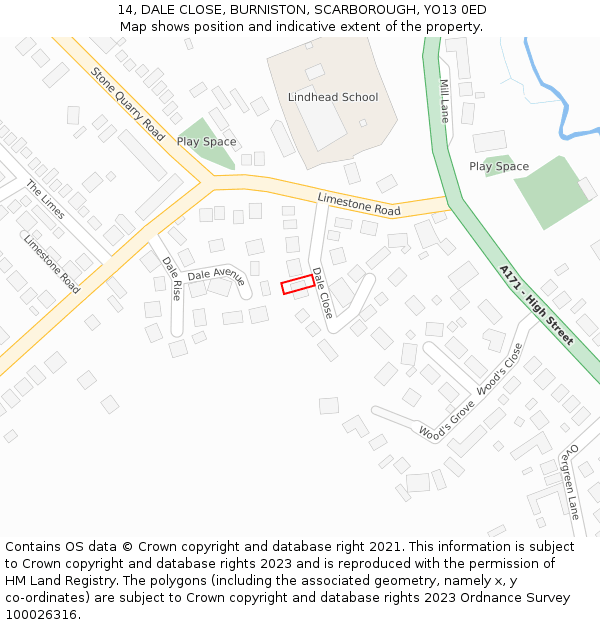 14, DALE CLOSE, BURNISTON, SCARBOROUGH, YO13 0ED: Location map and indicative extent of plot