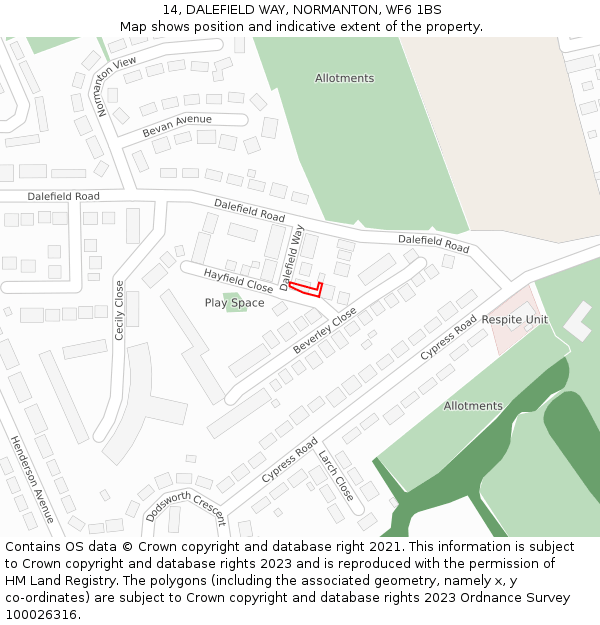 14, DALEFIELD WAY, NORMANTON, WF6 1BS: Location map and indicative extent of plot