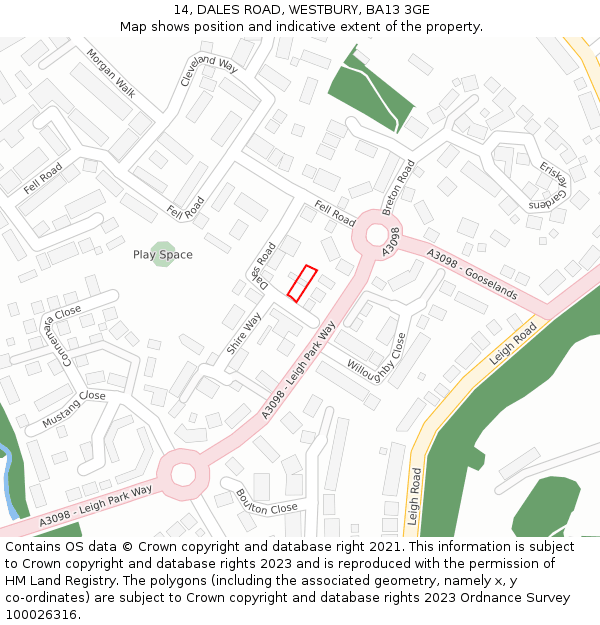 14, DALES ROAD, WESTBURY, BA13 3GE: Location map and indicative extent of plot