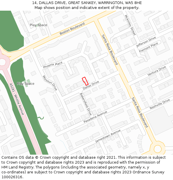 14, DALLAS DRIVE, GREAT SANKEY, WARRINGTON, WA5 8HE: Location map and indicative extent of plot