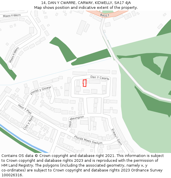 14, DAN Y CWARRE, CARWAY, KIDWELLY, SA17 4JA: Location map and indicative extent of plot