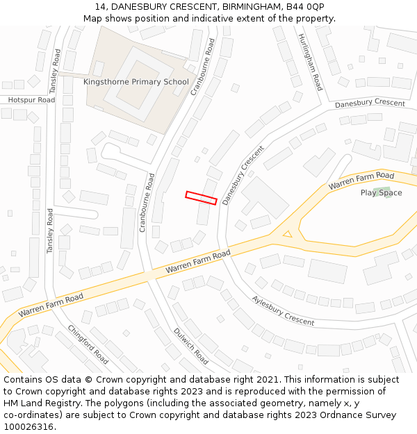 14, DANESBURY CRESCENT, BIRMINGHAM, B44 0QP: Location map and indicative extent of plot