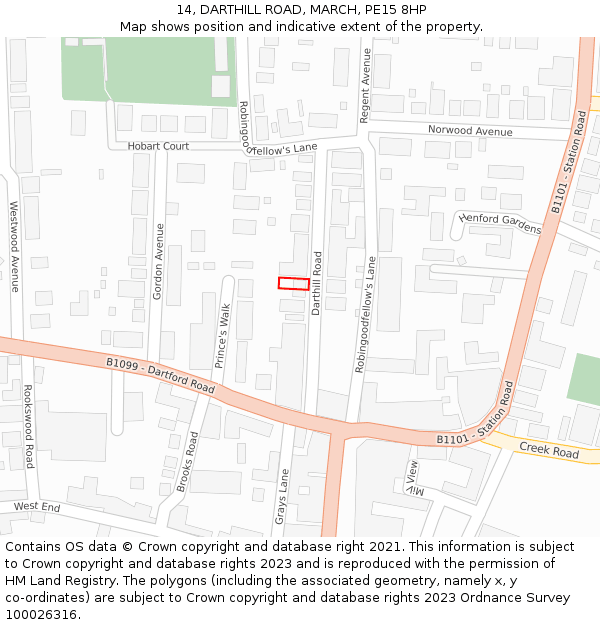 14, DARTHILL ROAD, MARCH, PE15 8HP: Location map and indicative extent of plot