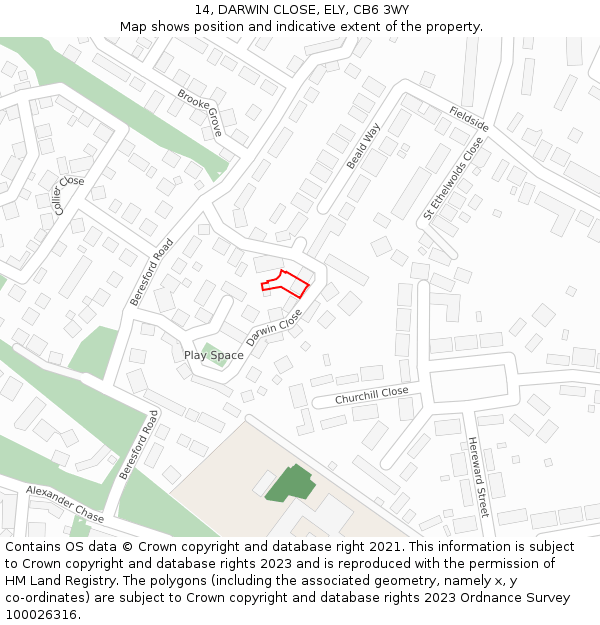 14, DARWIN CLOSE, ELY, CB6 3WY: Location map and indicative extent of plot