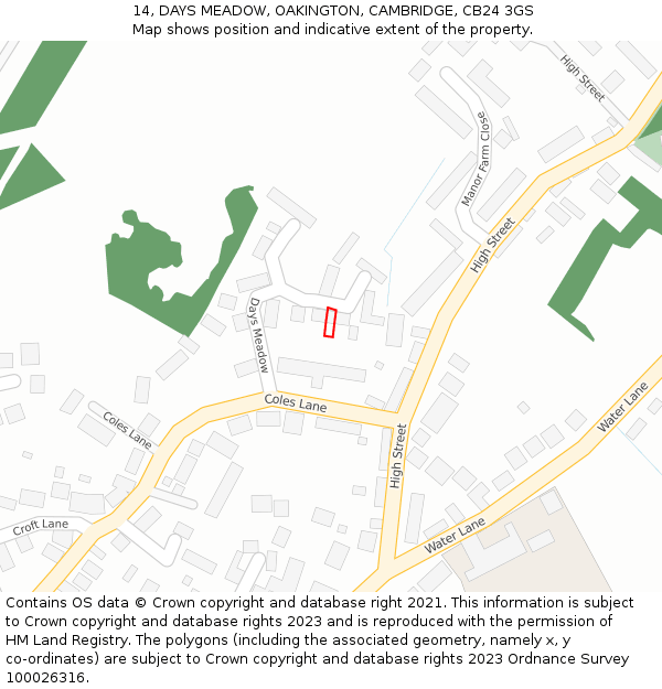 14, DAYS MEADOW, OAKINGTON, CAMBRIDGE, CB24 3GS: Location map and indicative extent of plot
