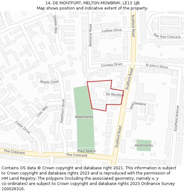 14, DE MONTFORT, MELTON MOWBRAY, LE13 1JB: Location map and indicative extent of plot