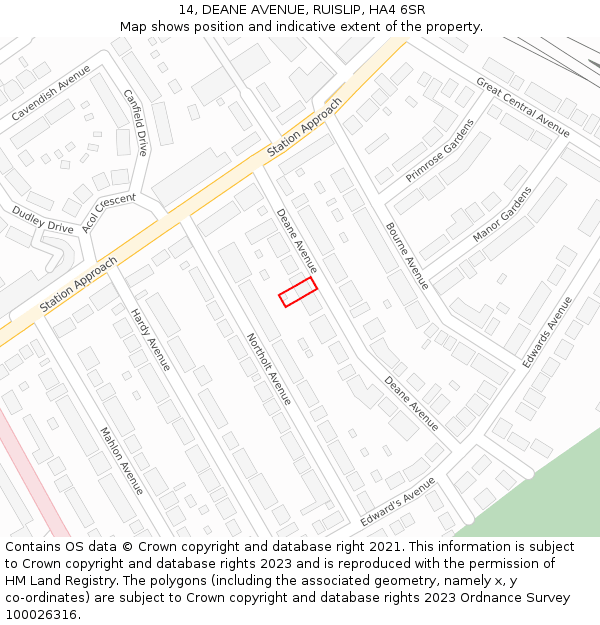 14, DEANE AVENUE, RUISLIP, HA4 6SR: Location map and indicative extent of plot