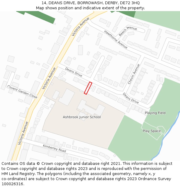 14, DEANS DRIVE, BORROWASH, DERBY, DE72 3HQ: Location map and indicative extent of plot