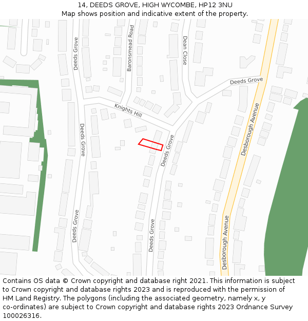 14, DEEDS GROVE, HIGH WYCOMBE, HP12 3NU: Location map and indicative extent of plot