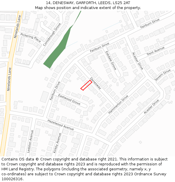 14, DENESWAY, GARFORTH, LEEDS, LS25 2AT: Location map and indicative extent of plot