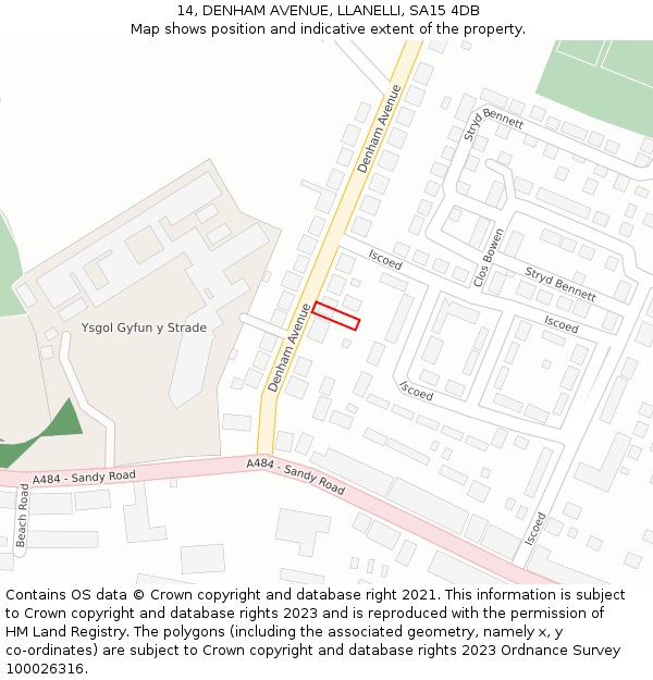 14, DENHAM AVENUE, LLANELLI, SA15 4DB: Location map and indicative extent of plot