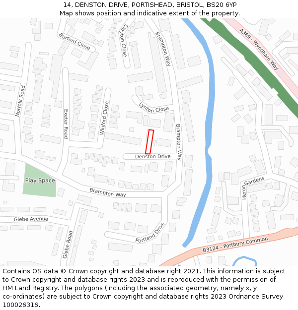 14, DENSTON DRIVE, PORTISHEAD, BRISTOL, BS20 6YP: Location map and indicative extent of plot