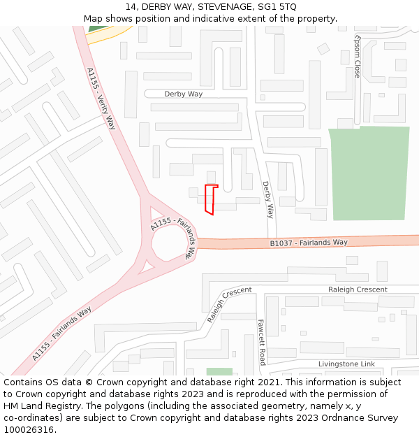 14, DERBY WAY, STEVENAGE, SG1 5TQ: Location map and indicative extent of plot