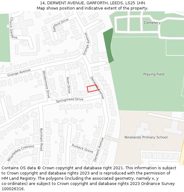 14, DERWENT AVENUE, GARFORTH, LEEDS, LS25 1HN: Location map and indicative extent of plot