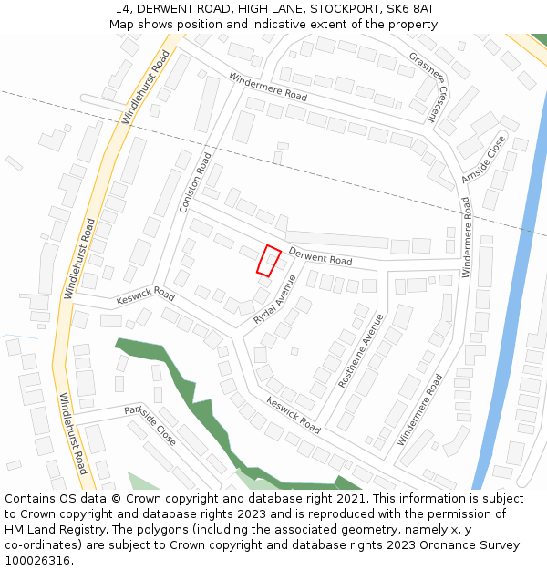 14, DERWENT ROAD, HIGH LANE, STOCKPORT, SK6 8AT: Location map and indicative extent of plot
