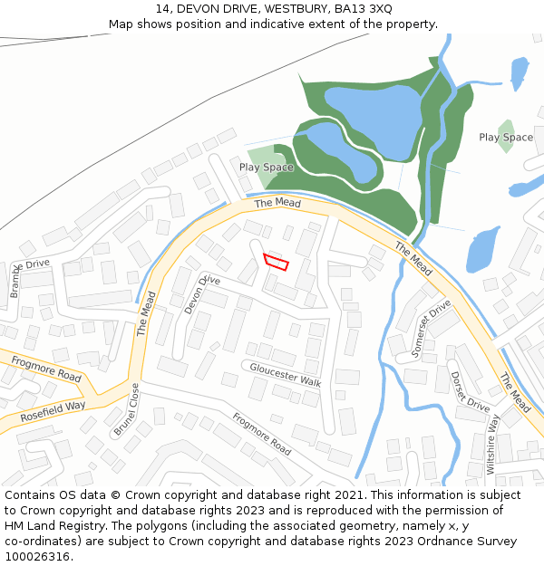 14, DEVON DRIVE, WESTBURY, BA13 3XQ: Location map and indicative extent of plot