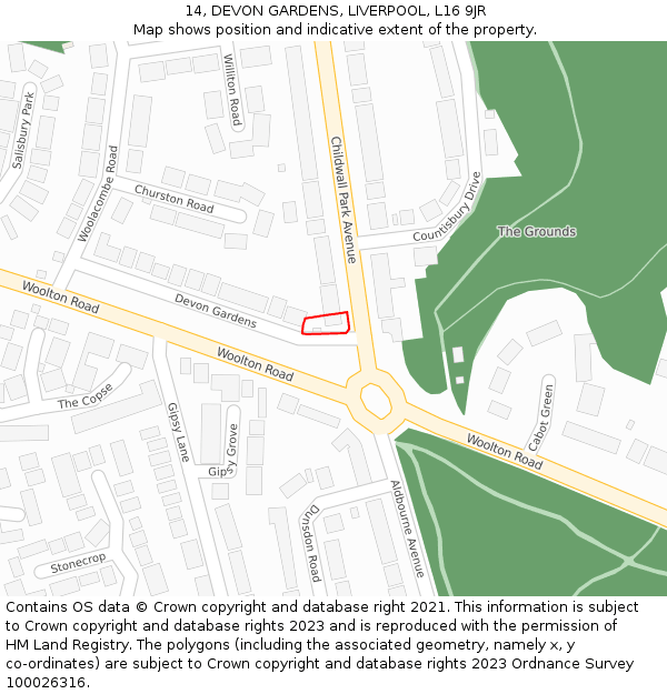 14, DEVON GARDENS, LIVERPOOL, L16 9JR: Location map and indicative extent of plot