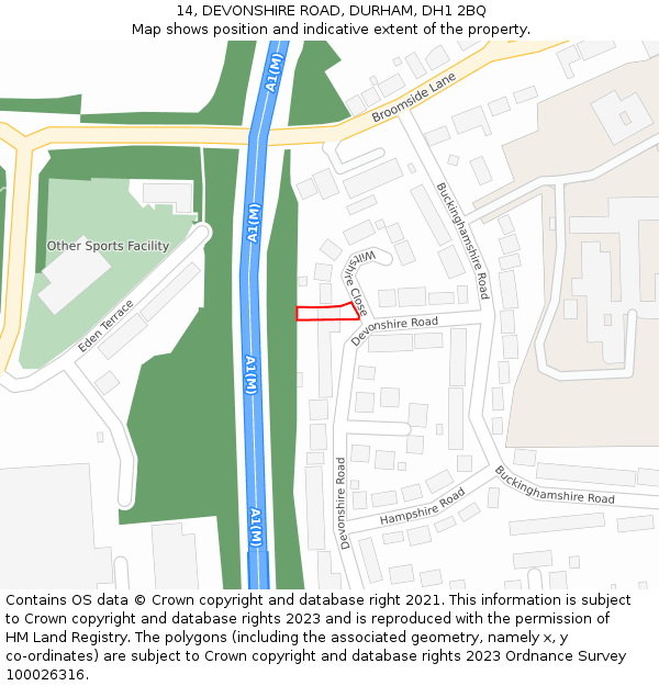 14, DEVONSHIRE ROAD, DURHAM, DH1 2BQ: Location map and indicative extent of plot