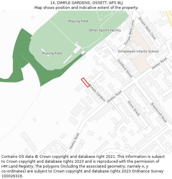 14, DIMPLE GARDENS, OSSETT, WF5 8LJ: Location map and indicative extent of plot