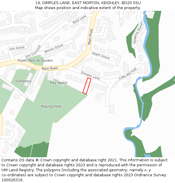 14, DIMPLES LANE, EAST MORTON, KEIGHLEY, BD20 5SU: Location map and indicative extent of plot