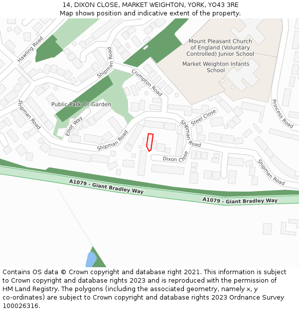 14, DIXON CLOSE, MARKET WEIGHTON, YORK, YO43 3RE: Location map and indicative extent of plot