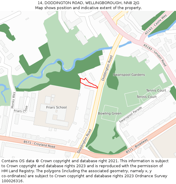 14, DODDINGTON ROAD, WELLINGBOROUGH, NN8 2JG: Location map and indicative extent of plot