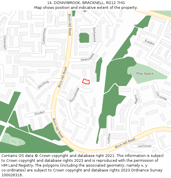 14, DONNYBROOK, BRACKNELL, RG12 7HG: Location map and indicative extent of plot