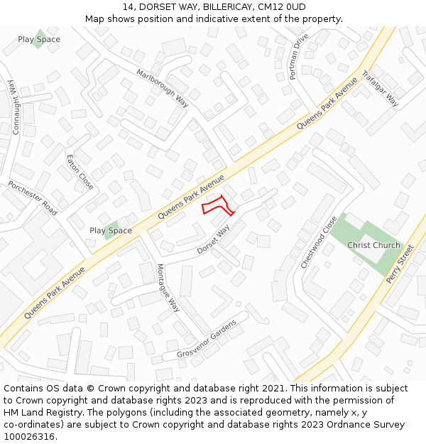 14, DORSET WAY, BILLERICAY, CM12 0UD: Location map and indicative extent of plot