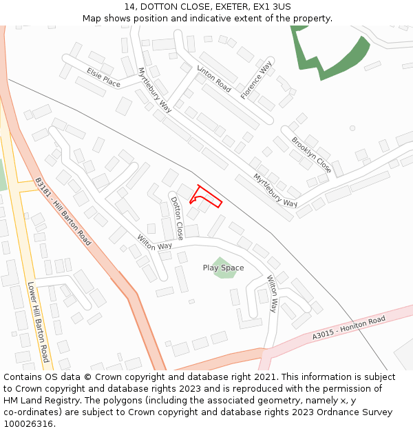 14, DOTTON CLOSE, EXETER, EX1 3US: Location map and indicative extent of plot