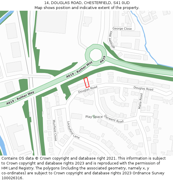 14, DOUGLAS ROAD, CHESTERFIELD, S41 0UD: Location map and indicative extent of plot