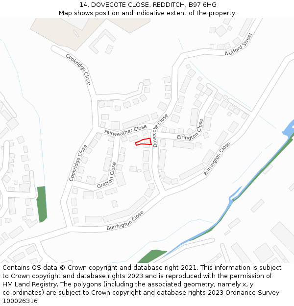 14, DOVECOTE CLOSE, REDDITCH, B97 6HG: Location map and indicative extent of plot