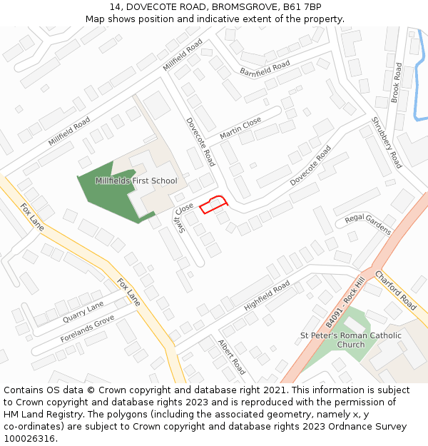 14, DOVECOTE ROAD, BROMSGROVE, B61 7BP: Location map and indicative extent of plot