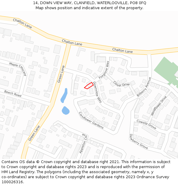 14, DOWN VIEW WAY, CLANFIELD, WATERLOOVILLE, PO8 0FQ: Location map and indicative extent of plot