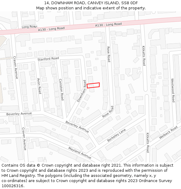 14, DOWNHAM ROAD, CANVEY ISLAND, SS8 0DF: Location map and indicative extent of plot
